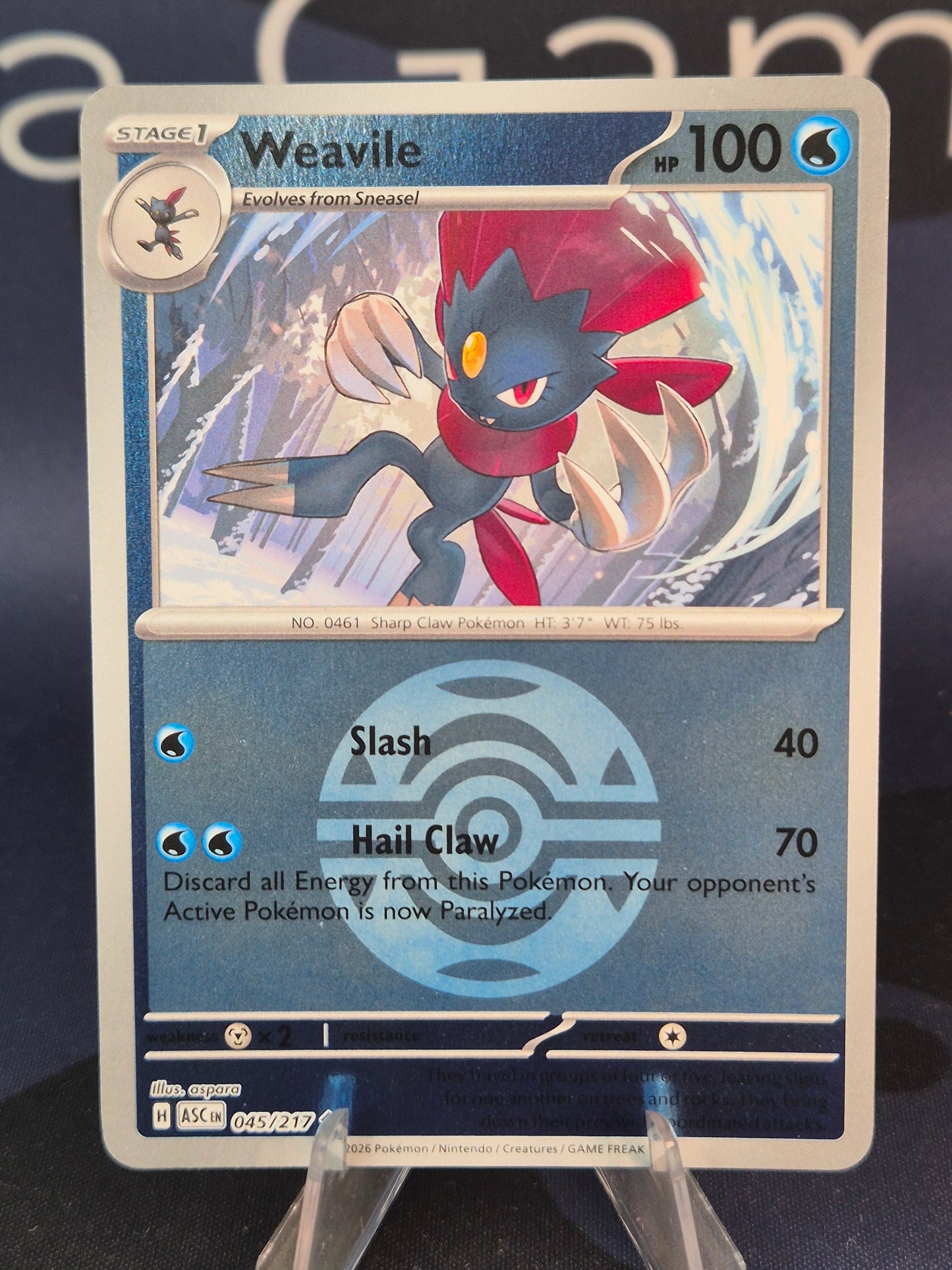 Weavile 045/217 Ascended Heroes Reverse Holo Dusk Ball