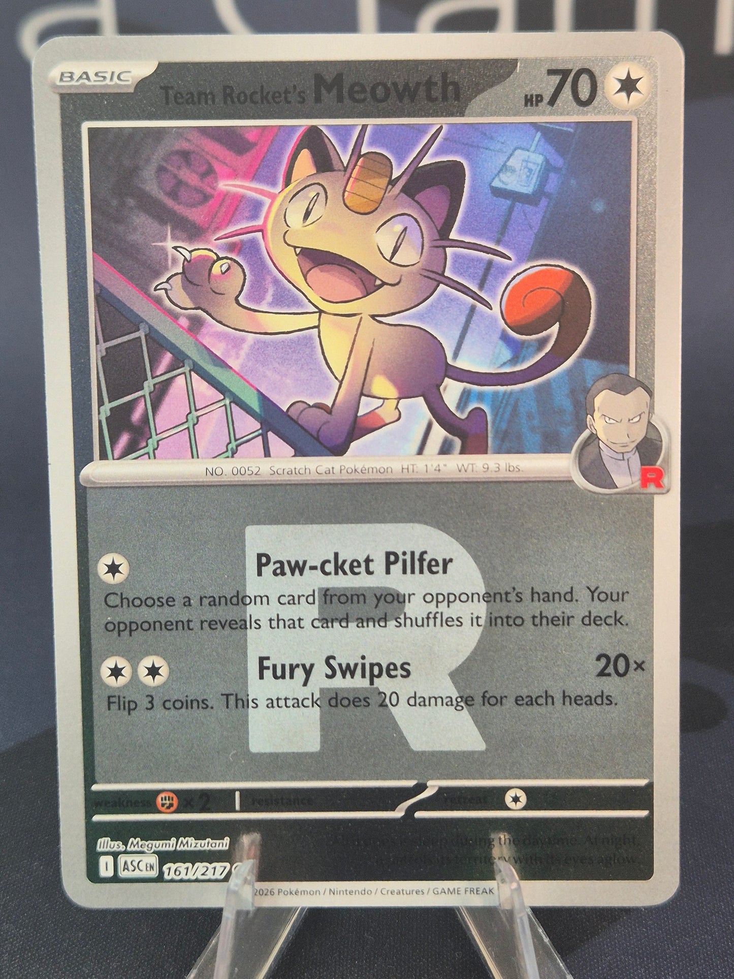 Team Rocket's Meowth 161/217 Ascended Heroes Reverse Holo Rocket R