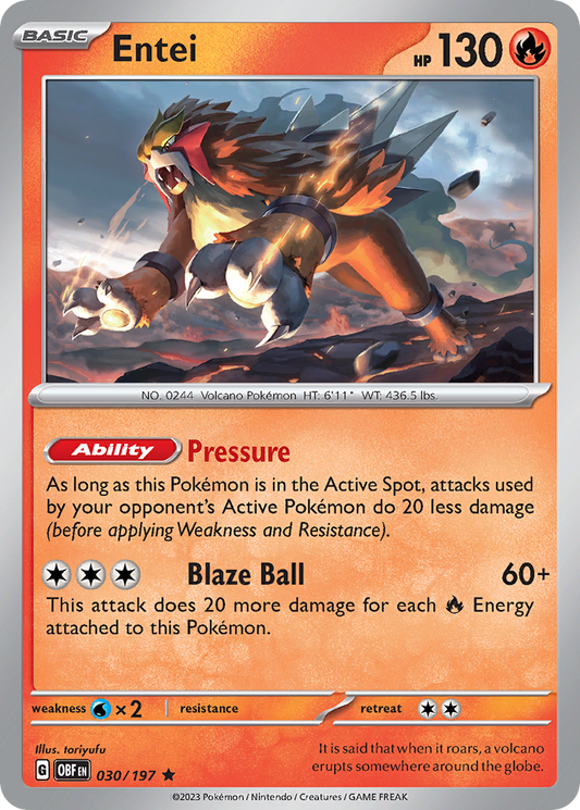 Entei 030/197 Obsidian Flames Holo